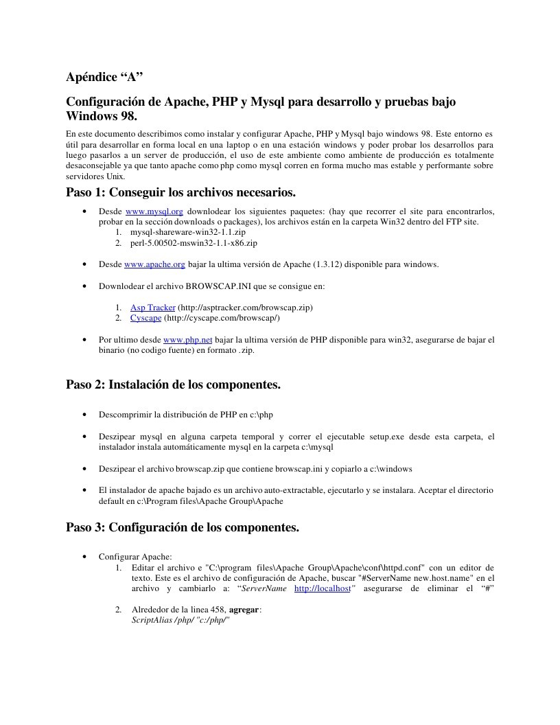 Imágen de pdf Apéndice “A” Configuración de Apache, PHP y Mysql para desarrollo y pruebas bajo Windows 98